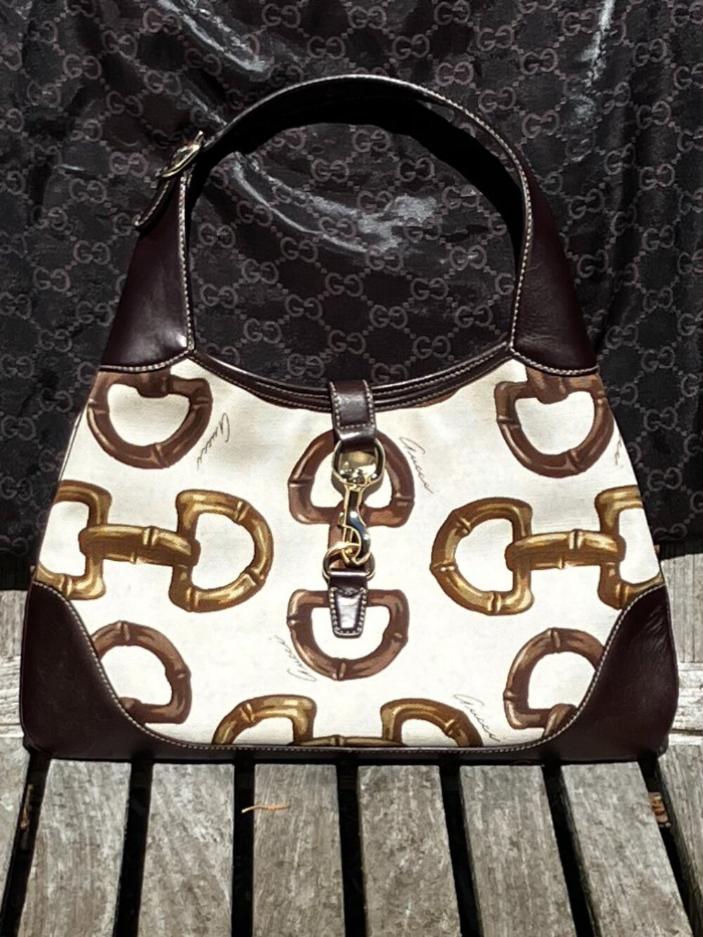 💯Authentic GUCCI Horsebit Bamboo Print Vintage Hobo Bag